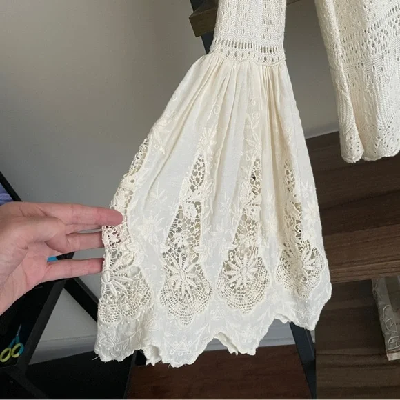 Free People Cream Crocheted Lace Bell Sleeve Top, Size XS Romantic Boho - Picture 7 of 15